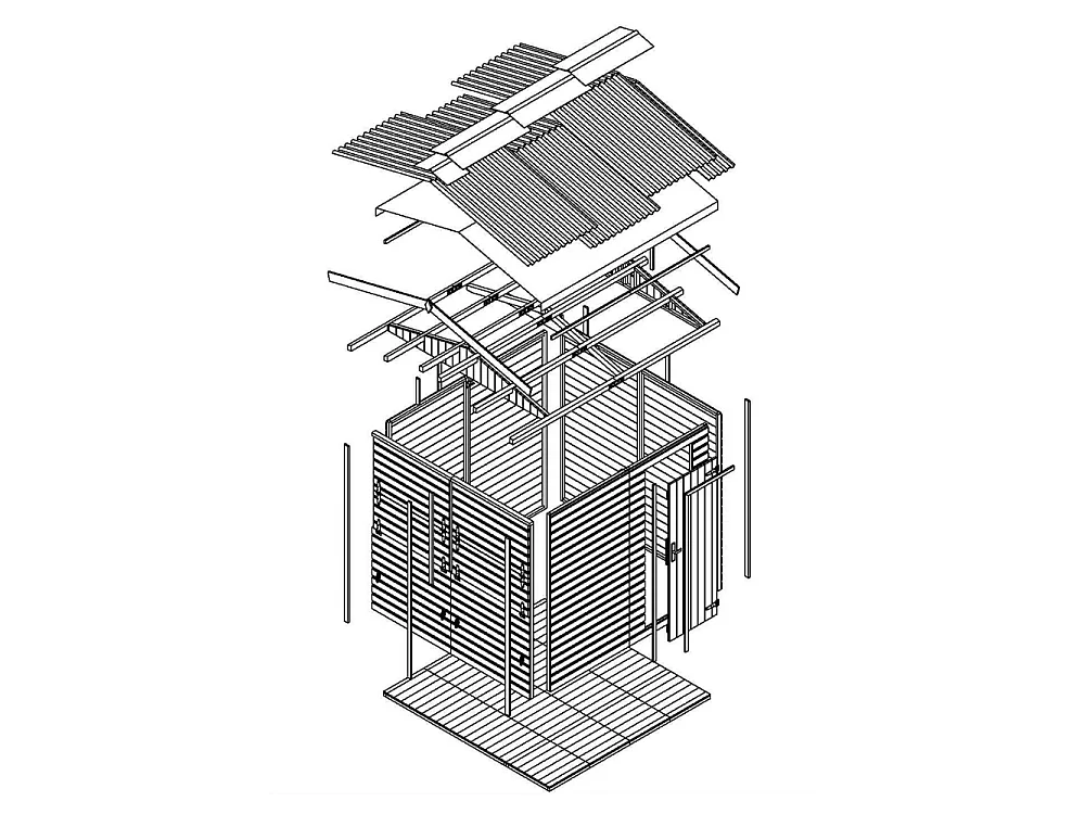 Drewniany kiosk handlowy - 4 m² - 263x253xH232 cm - z 4 oknami sprzedażowymi - M149B