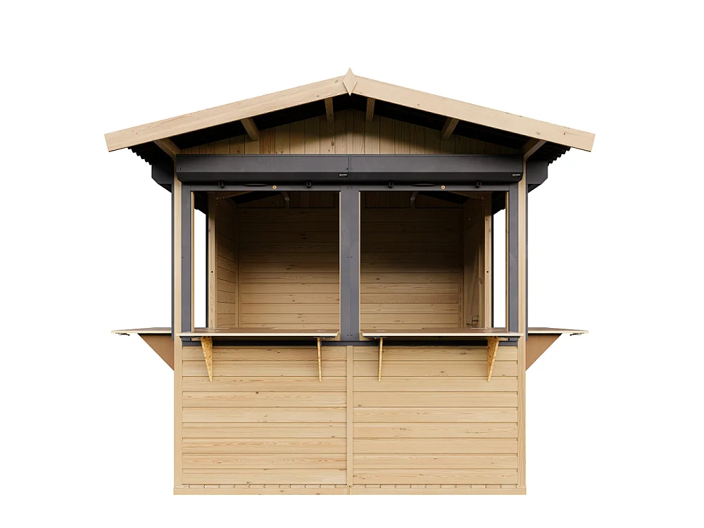 Drewniany kiosk handlowy - 4 m² - 263x253xH232 cm - z 4 roletami z zamkiem - M149BZ
