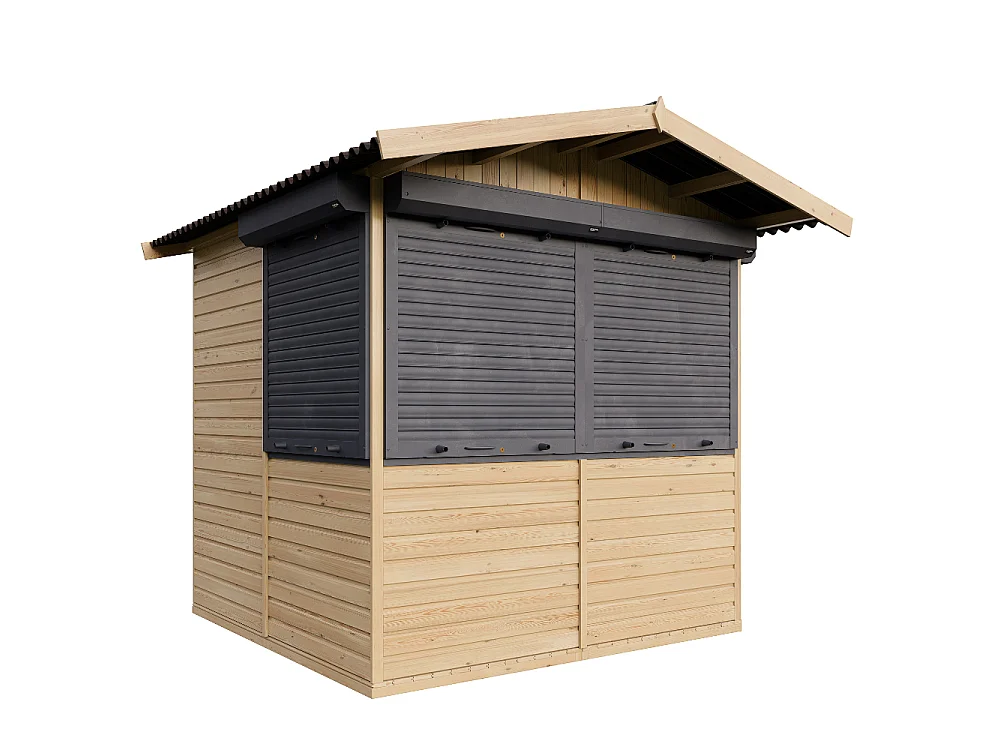 Drewniany kiosk handlowy - 4 m² - 263x253xH232 cm - z 4 roletami z zamkiem - M149BZ