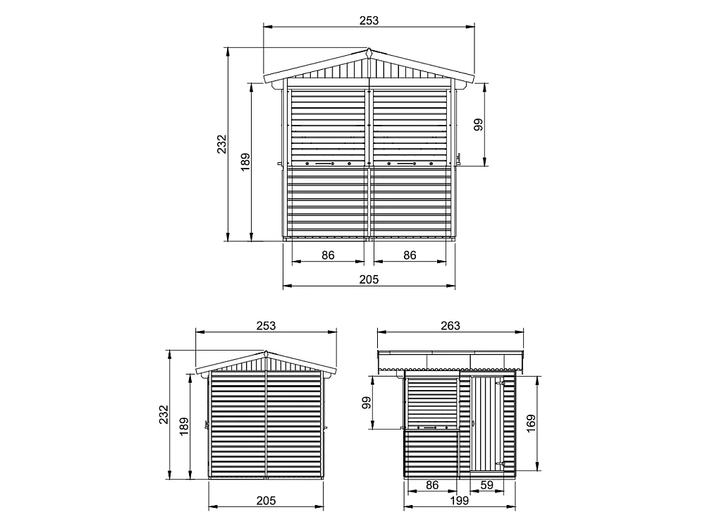Drewniany kiosk handlowy - 4 m² - 263x253xH232 cm - z 4 roletami z zamkiem - M149BZ