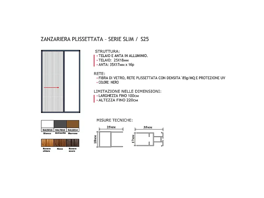 Zanzariera plissettata slim per finestra 110x150x2,5cm Telaio Bianco S25