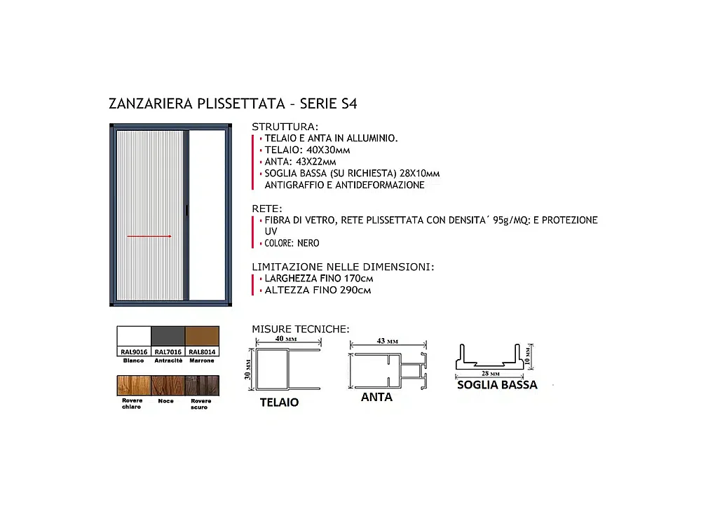Zanzariera plissettata per finestra 110x150x4 cm Telaio Bianco S4