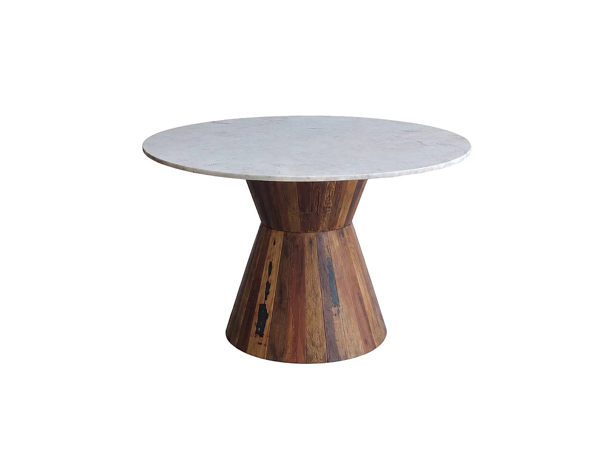 Table à manger en bois recyclé et en marbre Anya