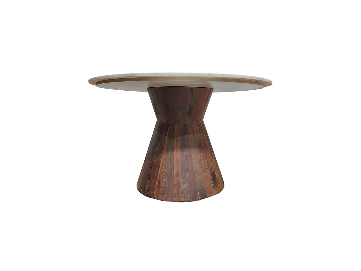 Table à manger en bois recyclé et en marbre Anya