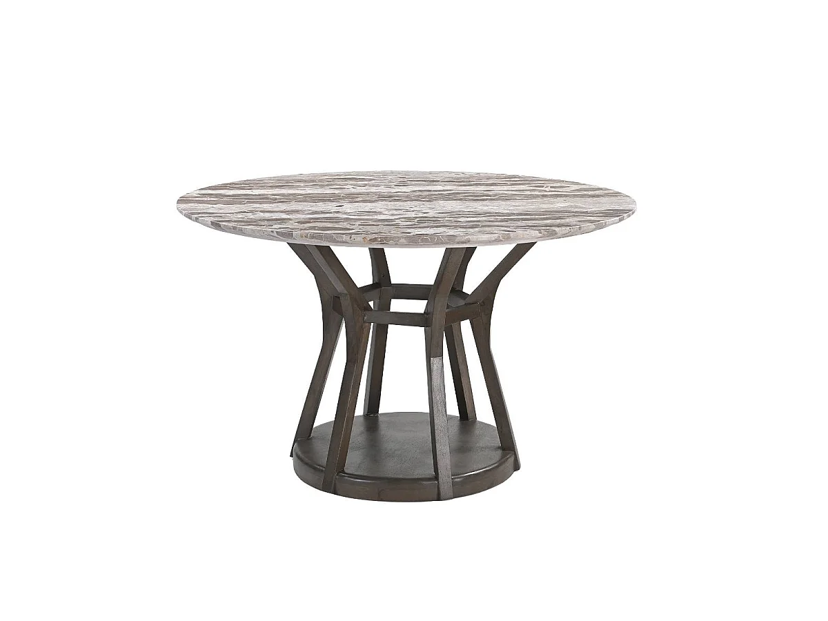 Table à manger ronde en bois de manguier et en marbre Zélia