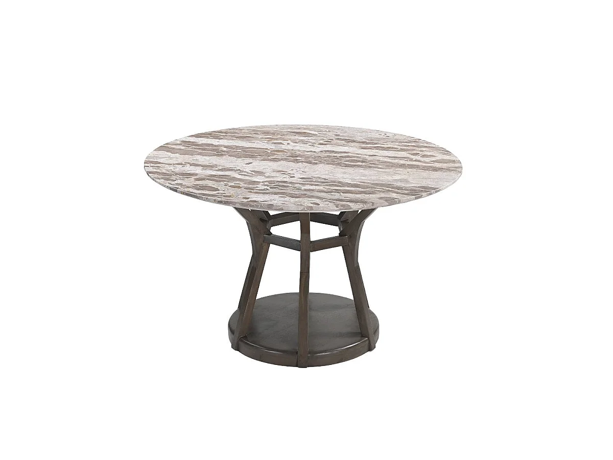 Table à manger ronde en bois de manguier et en marbre Zélia