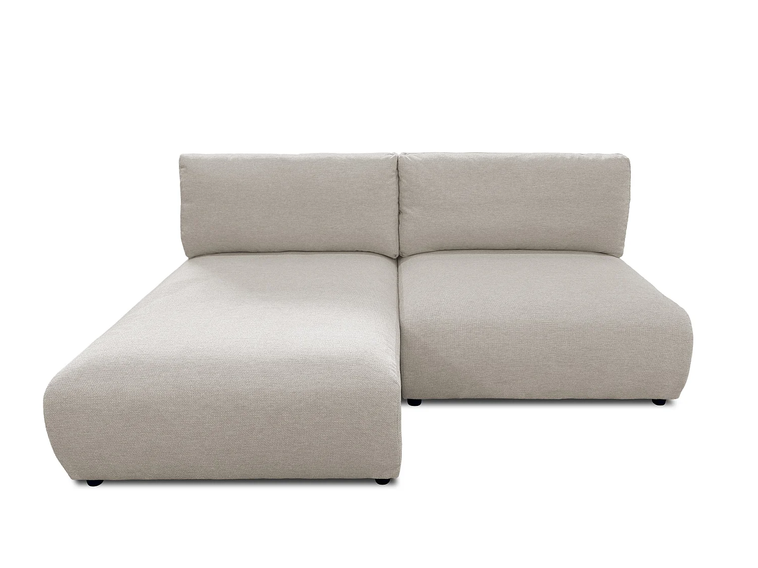 Canapé d’angle avec fonction couchage, coffre de rangement et zone de confort extra profonde en tissu structuré de haute qualité SORA