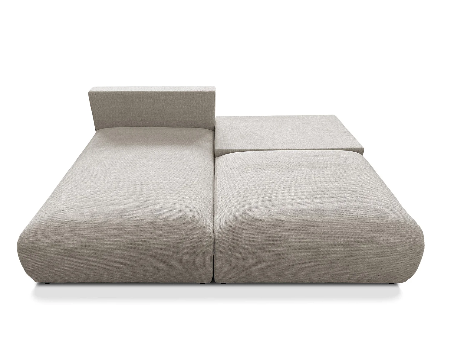 Canapé d’angle avec fonction couchage, coffre de rangement et zone de confort extra profonde en tissu structuré de haute qualité SORA