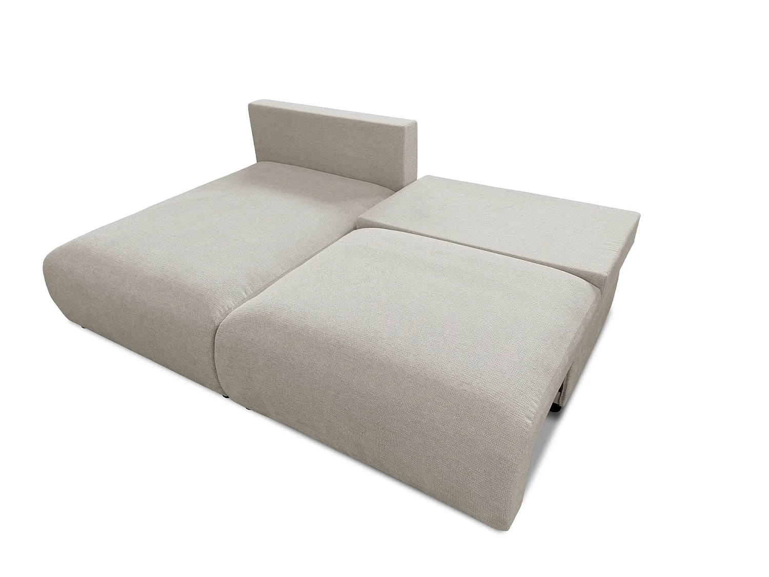 Canapé d’angle avec fonction couchage, coffre de rangement et zone de confort extra profonde en tissu structuré de haute qualité SORA