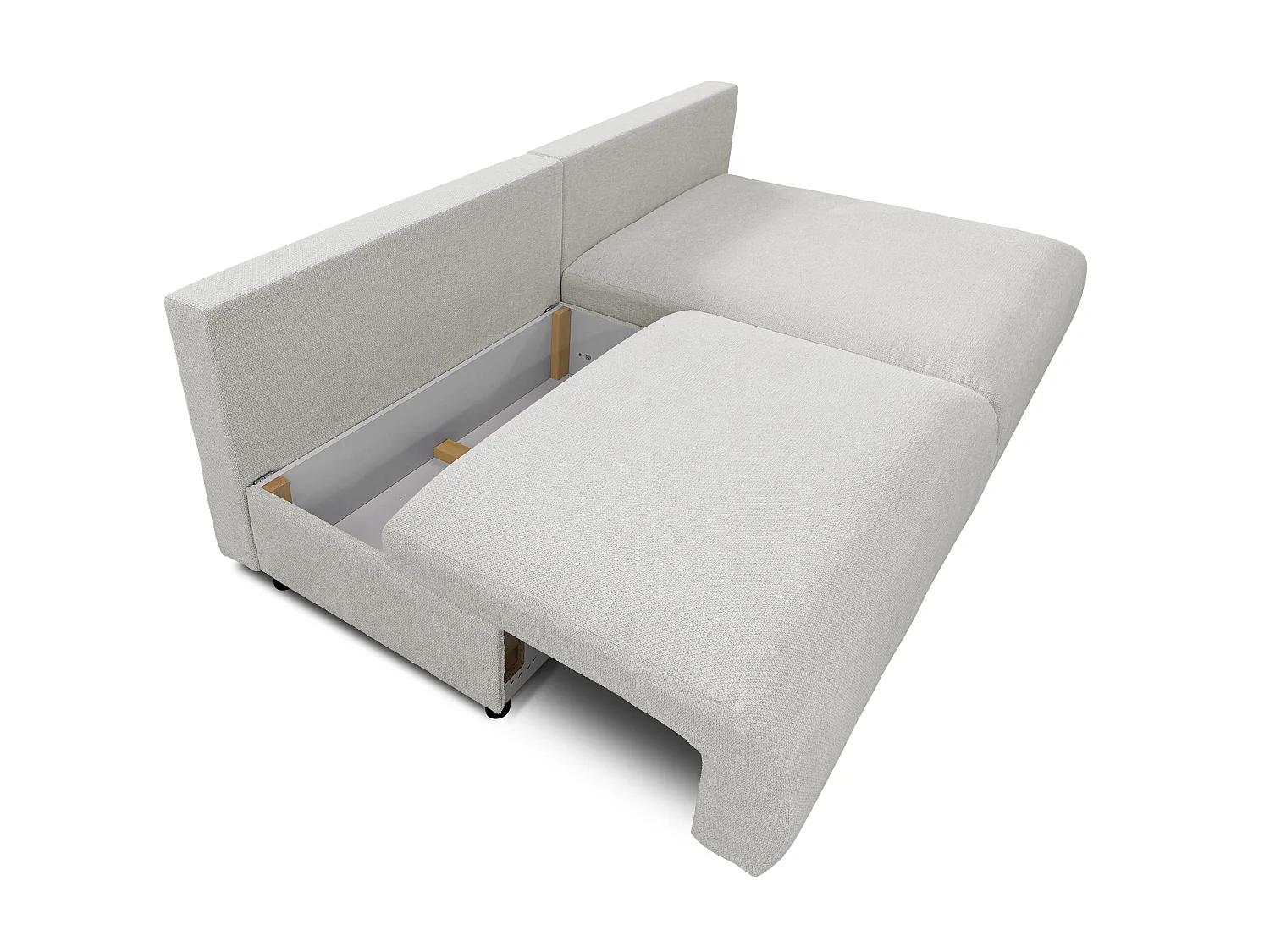 Canapé d’angle avec fonction couchage, coffre de rangement et zone de confort extra profonde en tissu structuré de haute qualité SORA