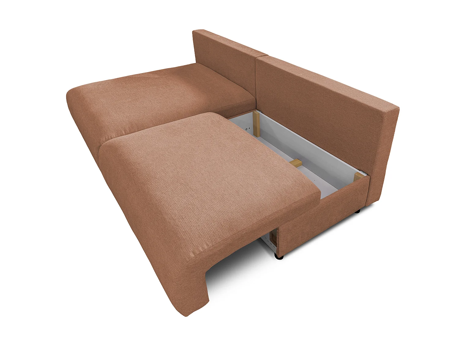 Canapé d’angle avec fonction couchage, coffre de rangement et zone de confort extra profonde en tissu structuré de haute qualité SORA