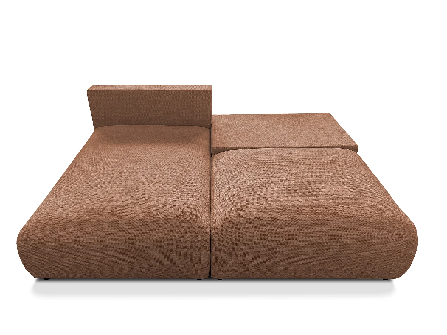 Canapé d’angle avec fonction couchage, coffre de rangement et zone de confort extra profonde en tissu structuré de haute qualité SORA