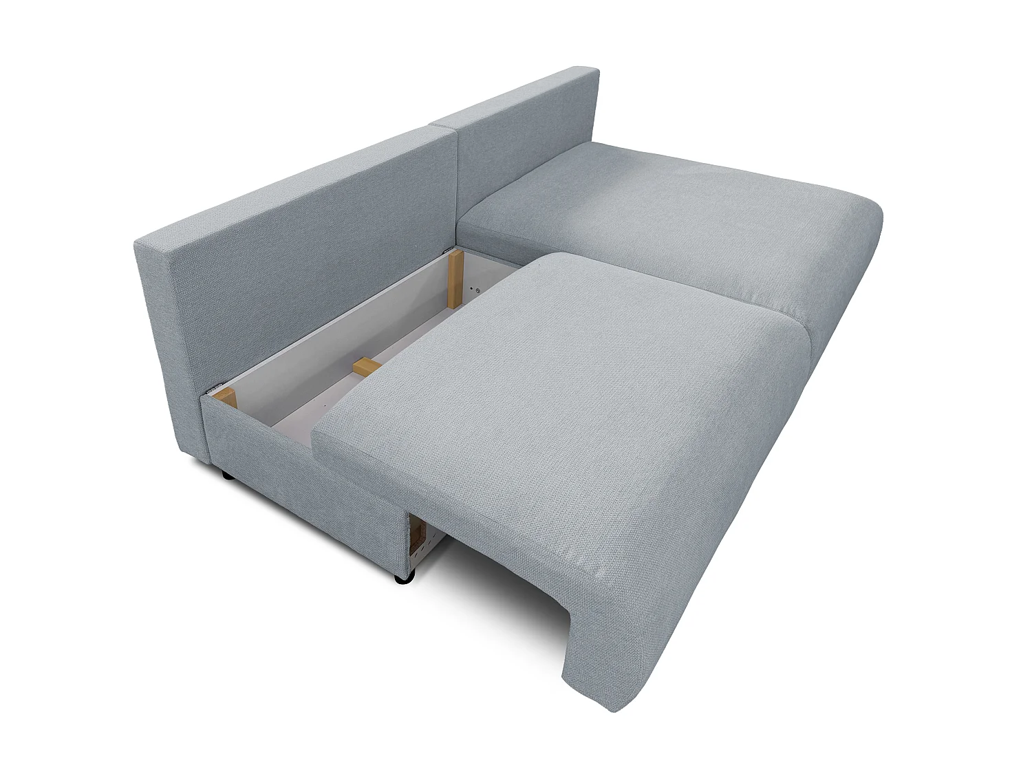 Canapé d’angle avec fonction couchage, coffre de rangement et zone de confort extra profonde en tissu structuré de haute qualité SORA