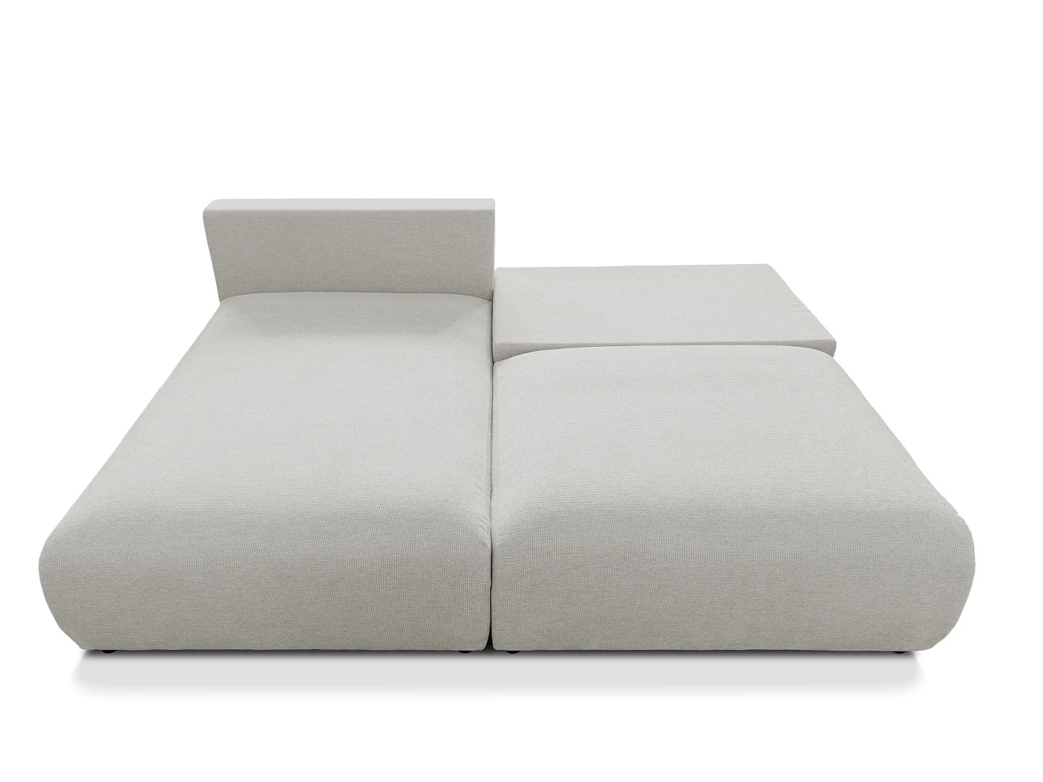 Canapé d’angle avec fonction couchage, coffre de rangement et zone de confort extra profonde en tissu structuré de haute qualité SORA