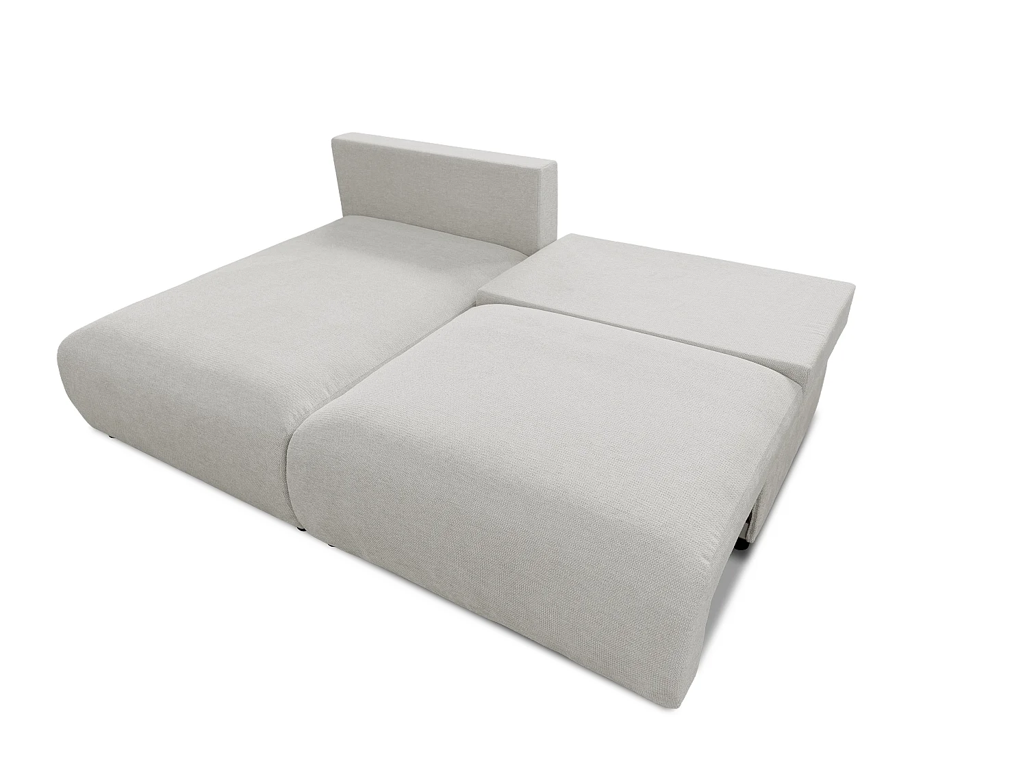 Canapé d’angle avec fonction couchage, coffre de rangement et zone de confort extra profonde en tissu structuré de haute qualité SORA