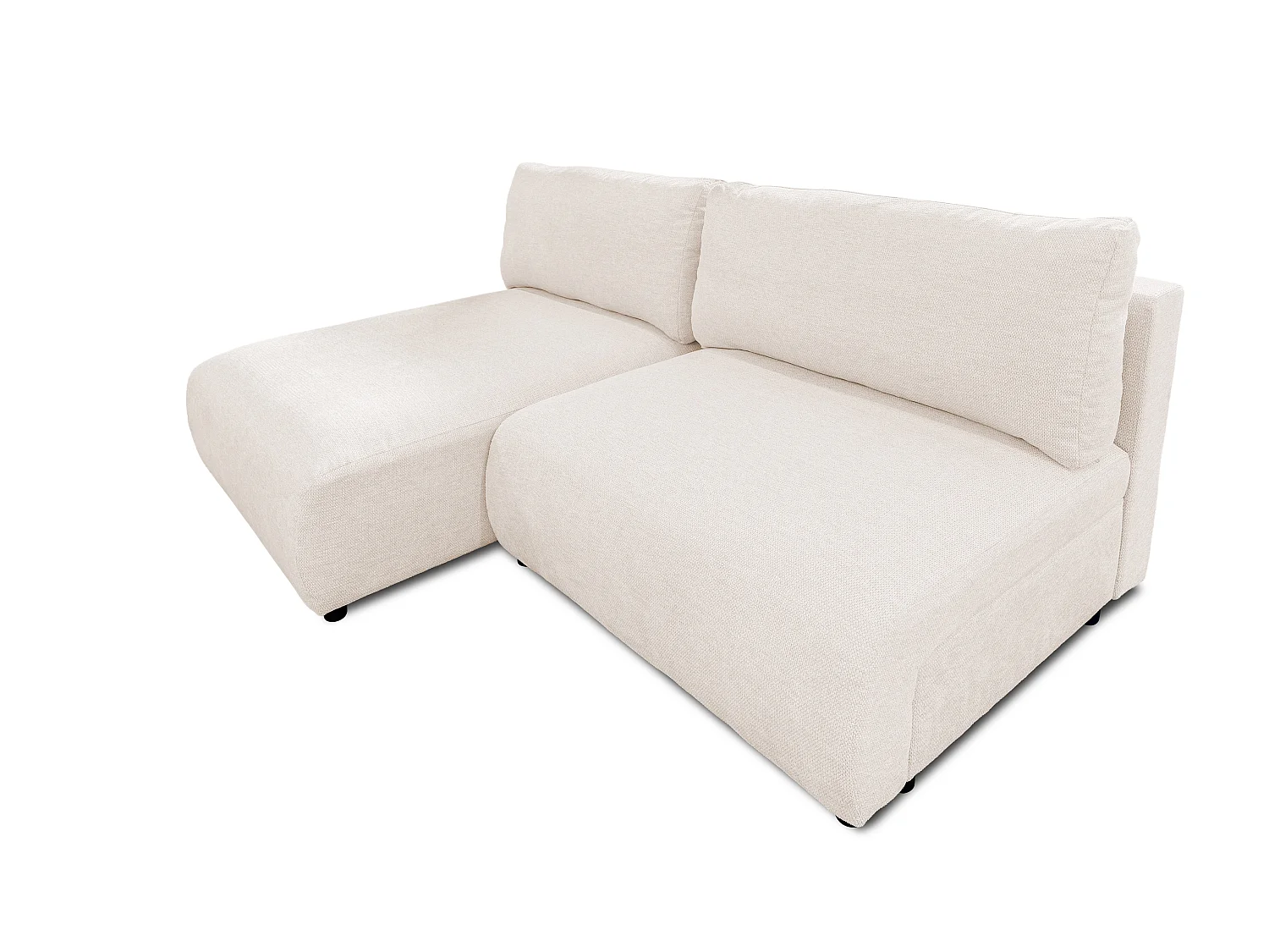 Canapé d’angle avec fonction couchage, coffre de rangement et zone de confort extra profonde en tissu structuré de haute qualité SORA