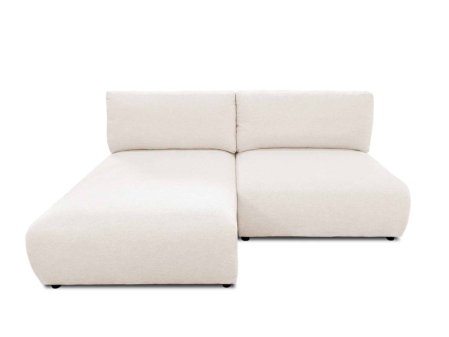 Canapé d’angle avec fonction couchage, coffre de rangement et zone de confort extra profonde en tissu structuré de haute qualité SORA