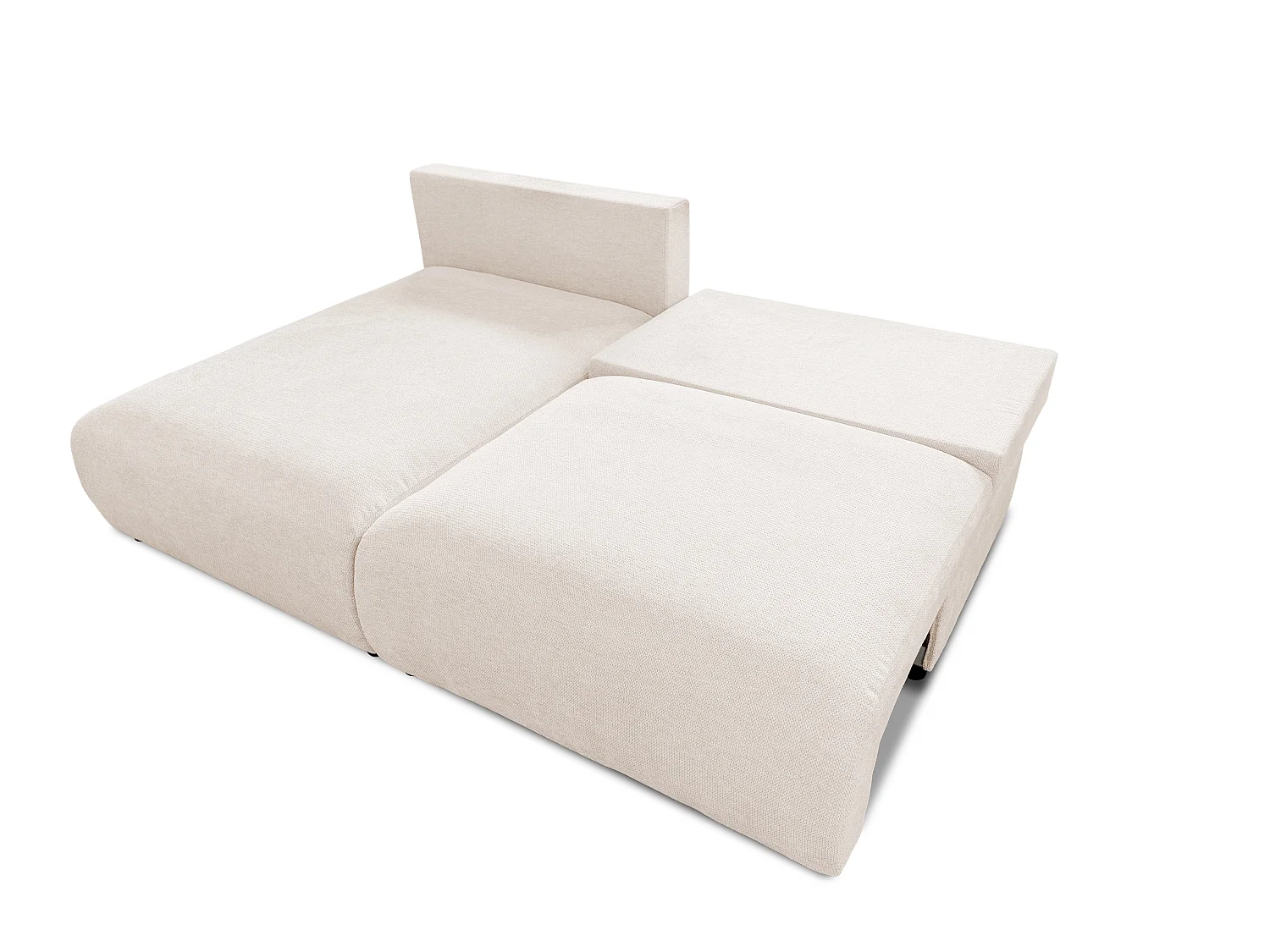 Canapé d’angle avec fonction couchage, coffre de rangement et zone de confort extra profonde en tissu structuré de haute qualité SORA