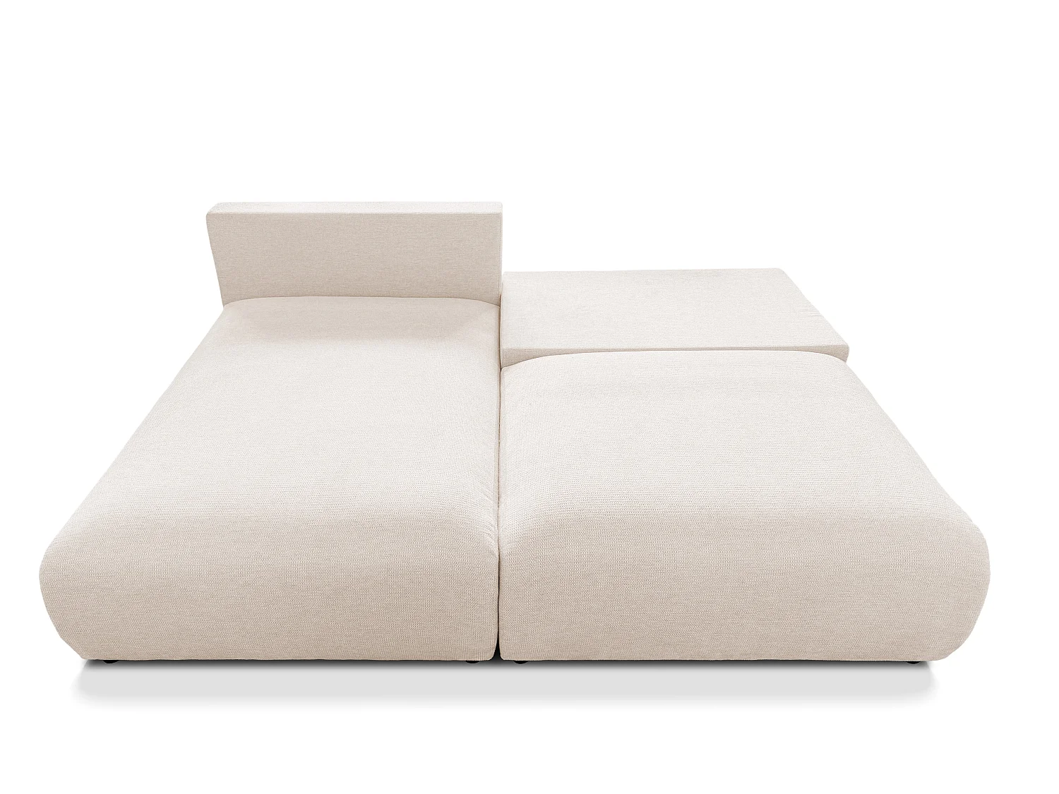Canapé d’angle avec fonction couchage, coffre de rangement et zone de confort extra profonde en tissu structuré de haute qualité SORA