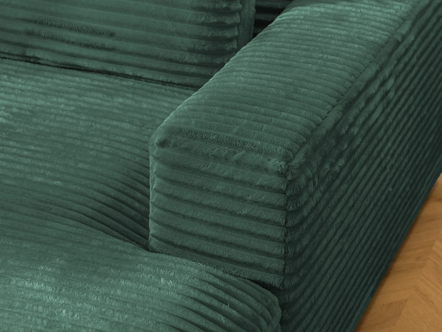 Canapé d’angle avec assise profonde, fonction couchage et pratique coffre de rangement, en tissu côtelé doux WOLKE