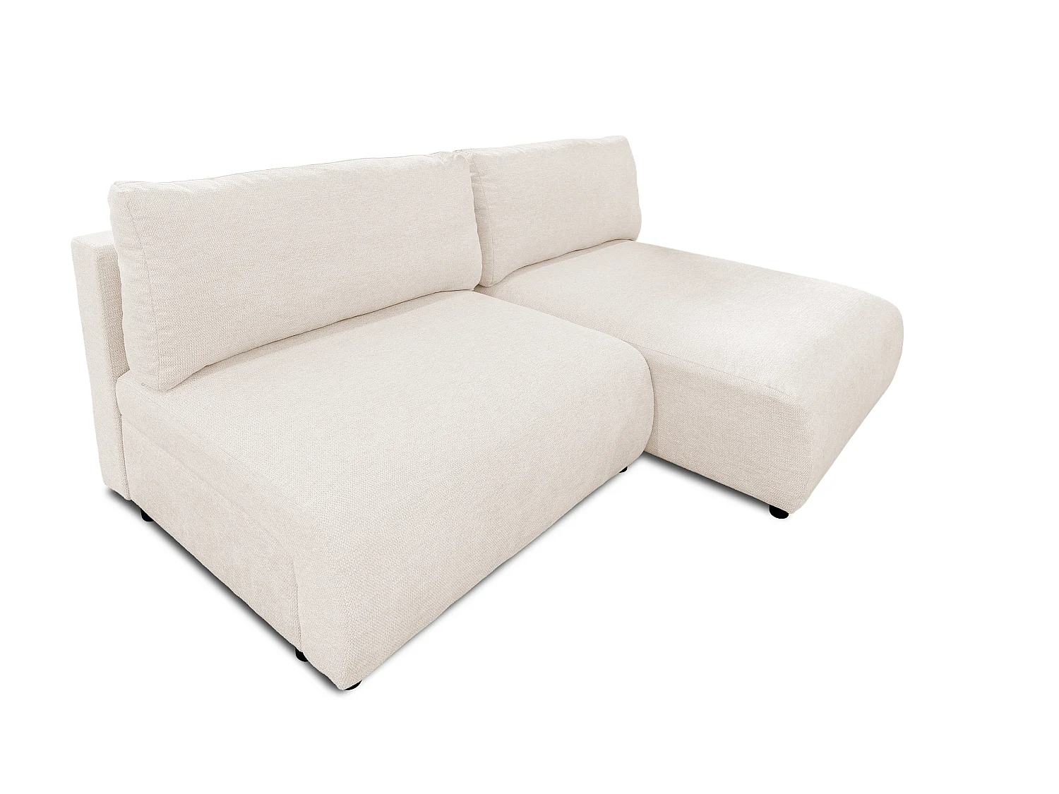 Canapé d’angle avec fonction couchage, coffre de rangement et zone de confort extra profonde en tissu structuré de haute qualité SORA