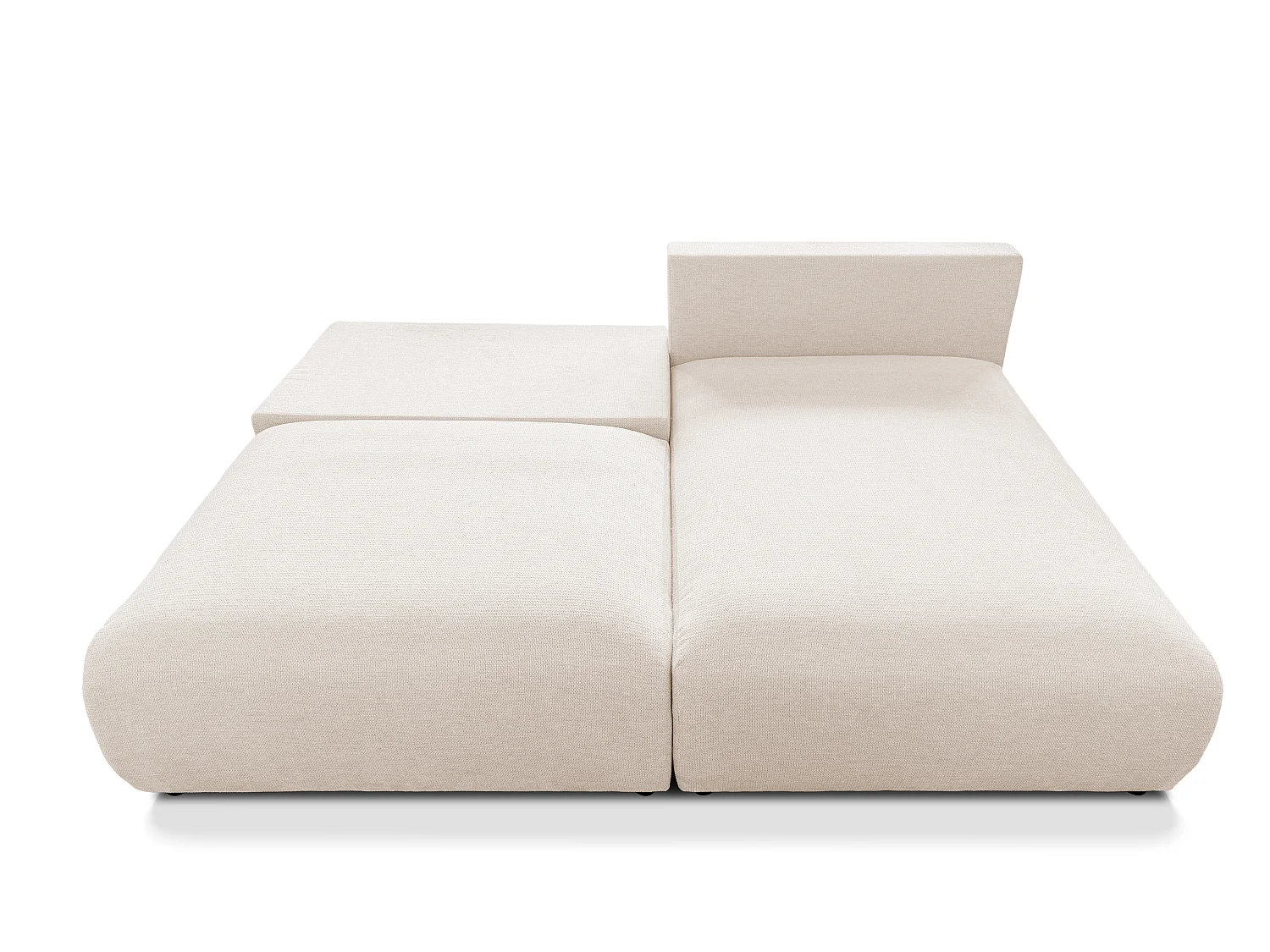 Canapé d’angle avec fonction couchage, coffre de rangement et zone de confort extra profonde en tissu structuré de haute qualité SORA