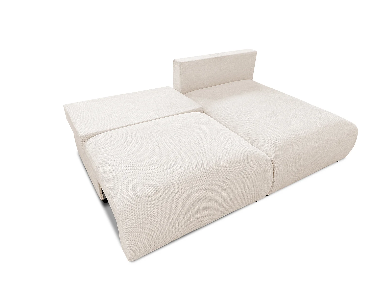 Canapé d’angle avec fonction couchage, coffre de rangement et zone de confort extra profonde en tissu structuré de haute qualité SORA