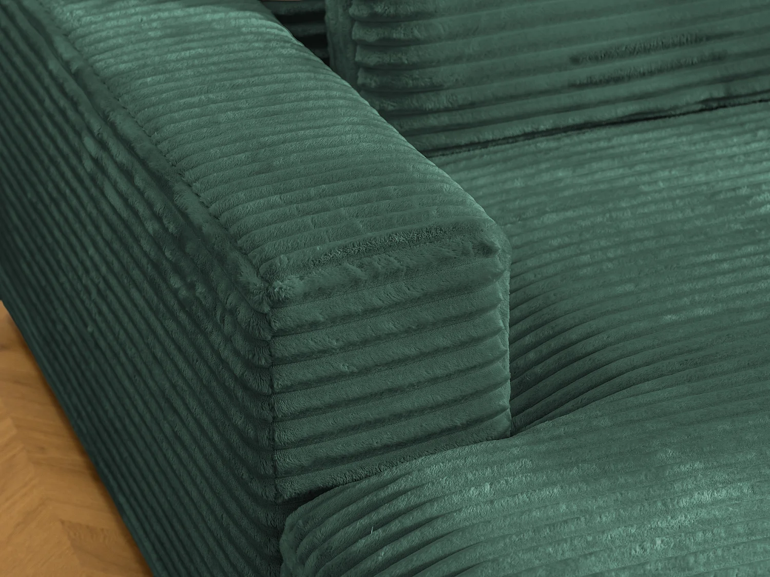 Canapé d’angle avec assise profonde, fonction couchage et pratique coffre de rangement, en tissu côtelé doux WOLKE