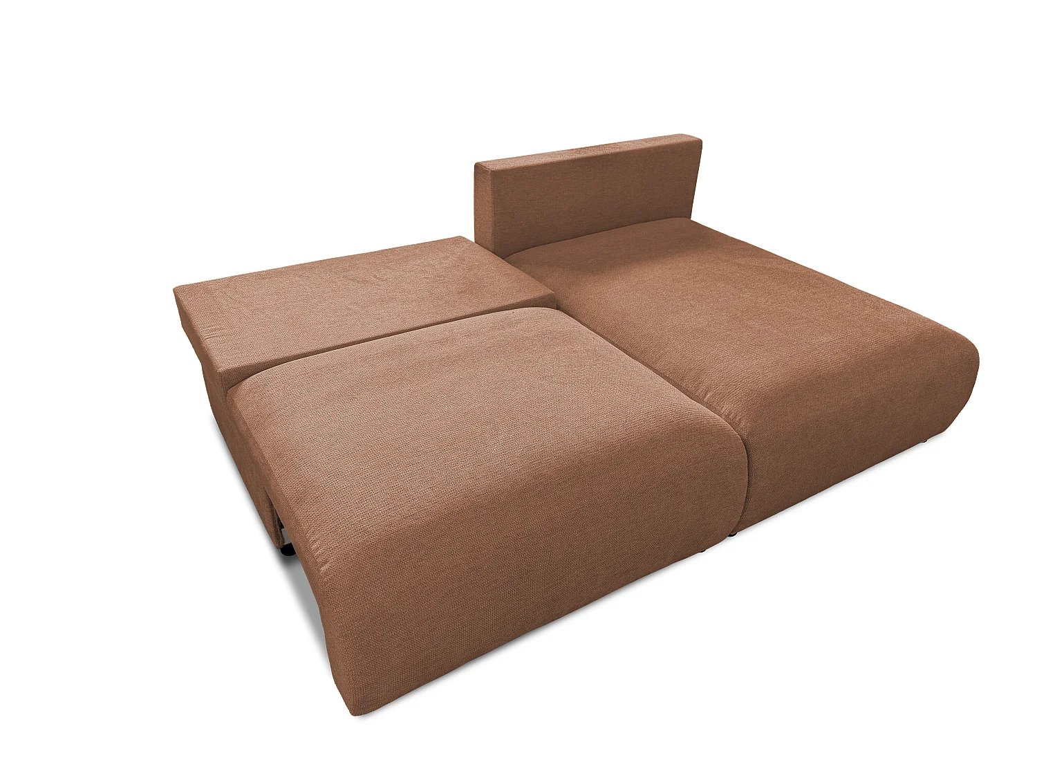 Canapé d’angle avec fonction couchage, coffre de rangement et zone de confort extra profonde en tissu structuré de haute qualité SORA