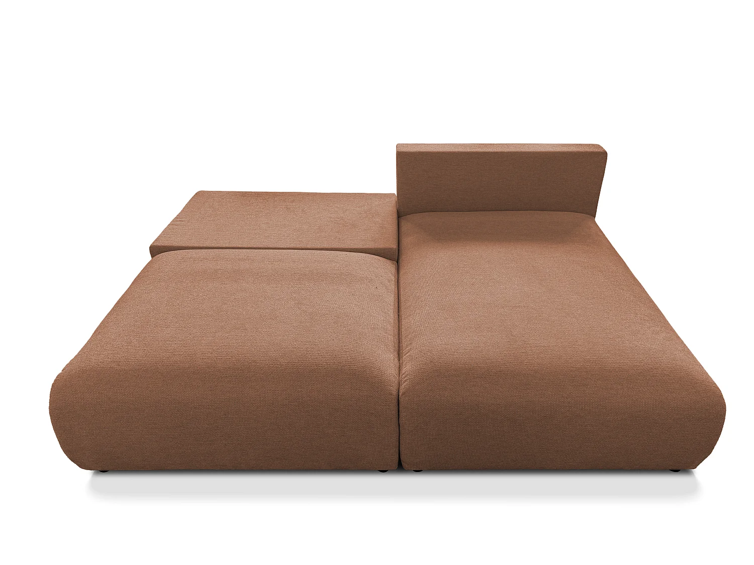 Canapé d’angle avec fonction couchage, coffre de rangement et zone de confort extra profonde en tissu structuré de haute qualité SORA