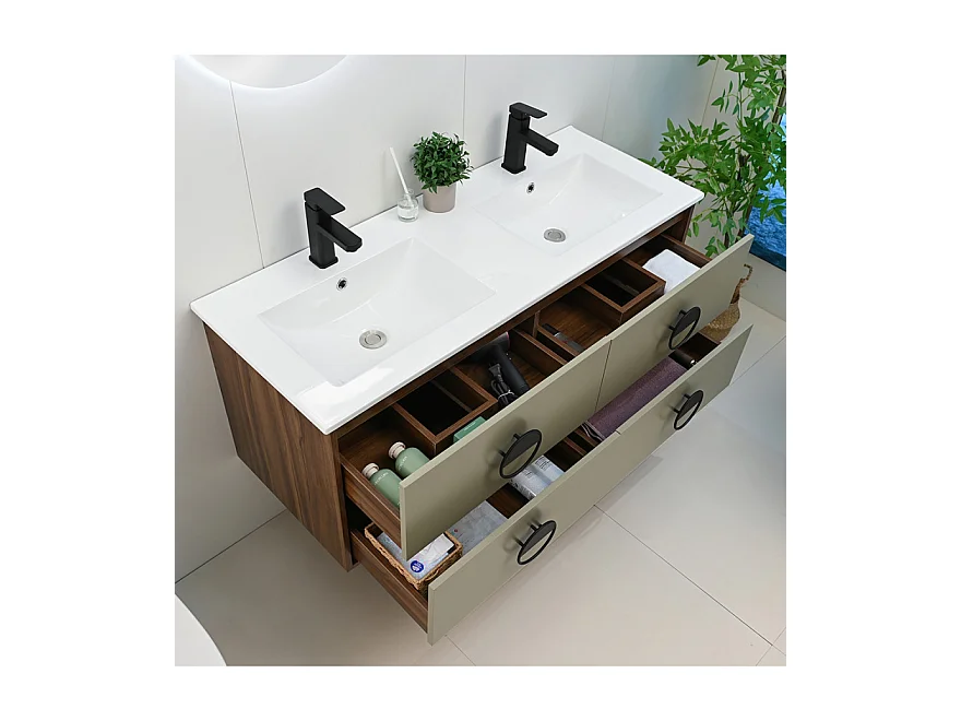 Badmöbel Doppelwaschbecken 120cm Holz und Grün mit Spiegel led LB-1002-120 LuxuryBain