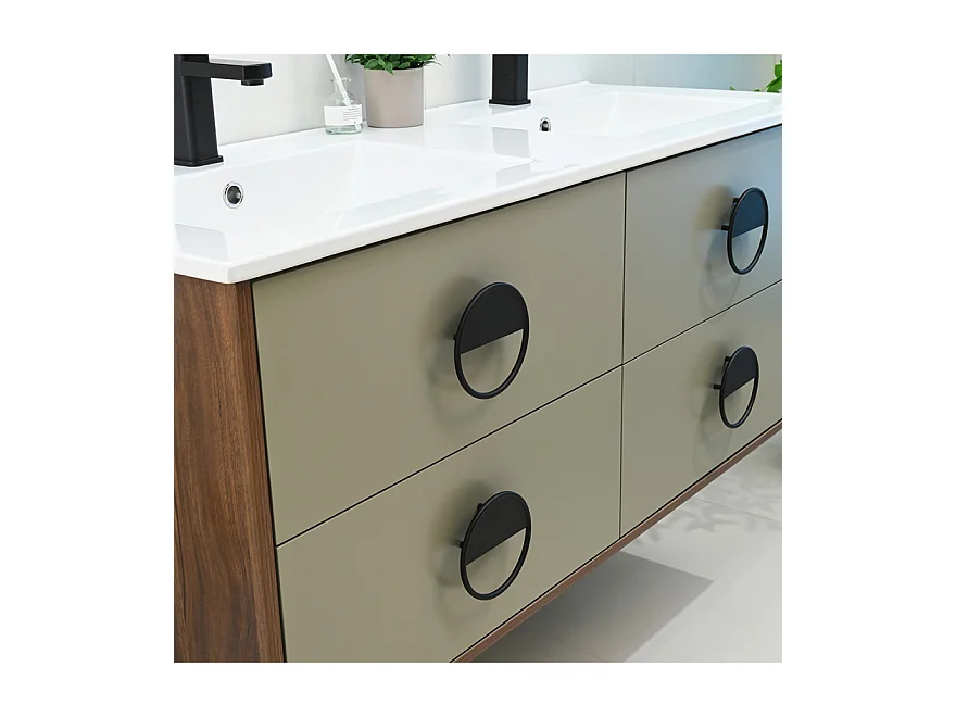 Badmöbel Doppelwaschbecken 120cm Holz und Grün mit Spiegel led LB-1002-120 LuxuryBain