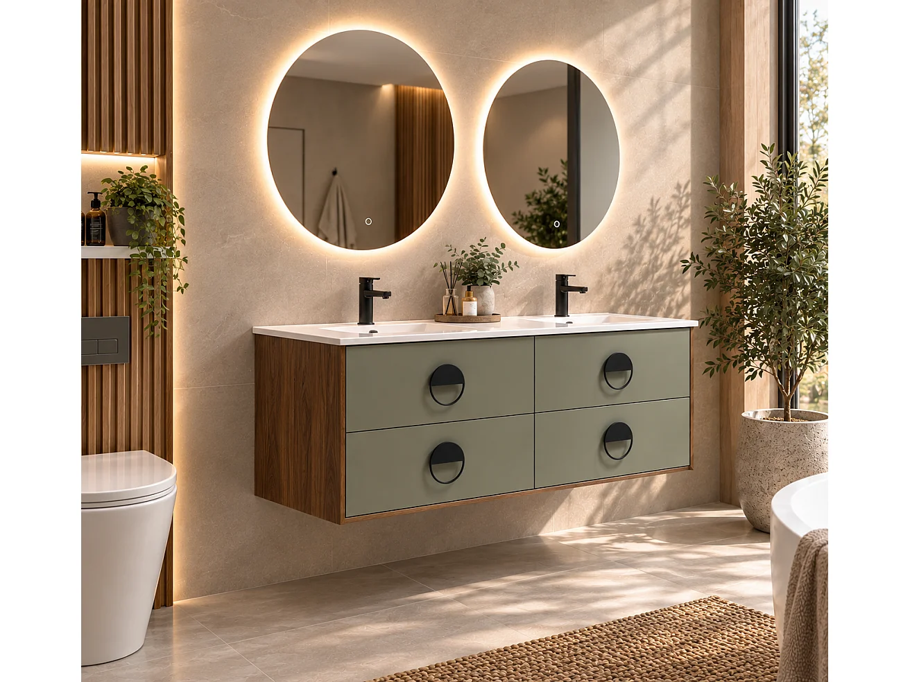 Badmöbel Doppelwaschbecken 120cm Holz und Grün mit Spiegel led LB-1002-120 LuxuryBain