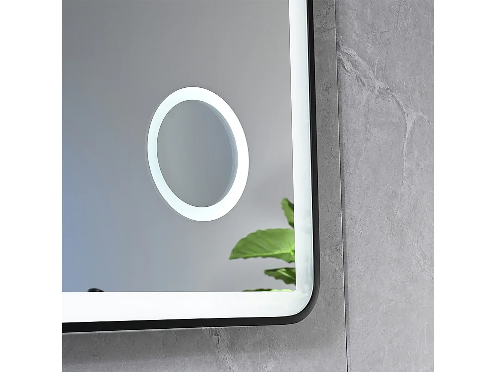 Badspiegel LED 50x70cm Beschlagfrei mit schwarzem Aluminiumrahmen und 3-fach Vergrößerungsspiegel -LuxuryBain