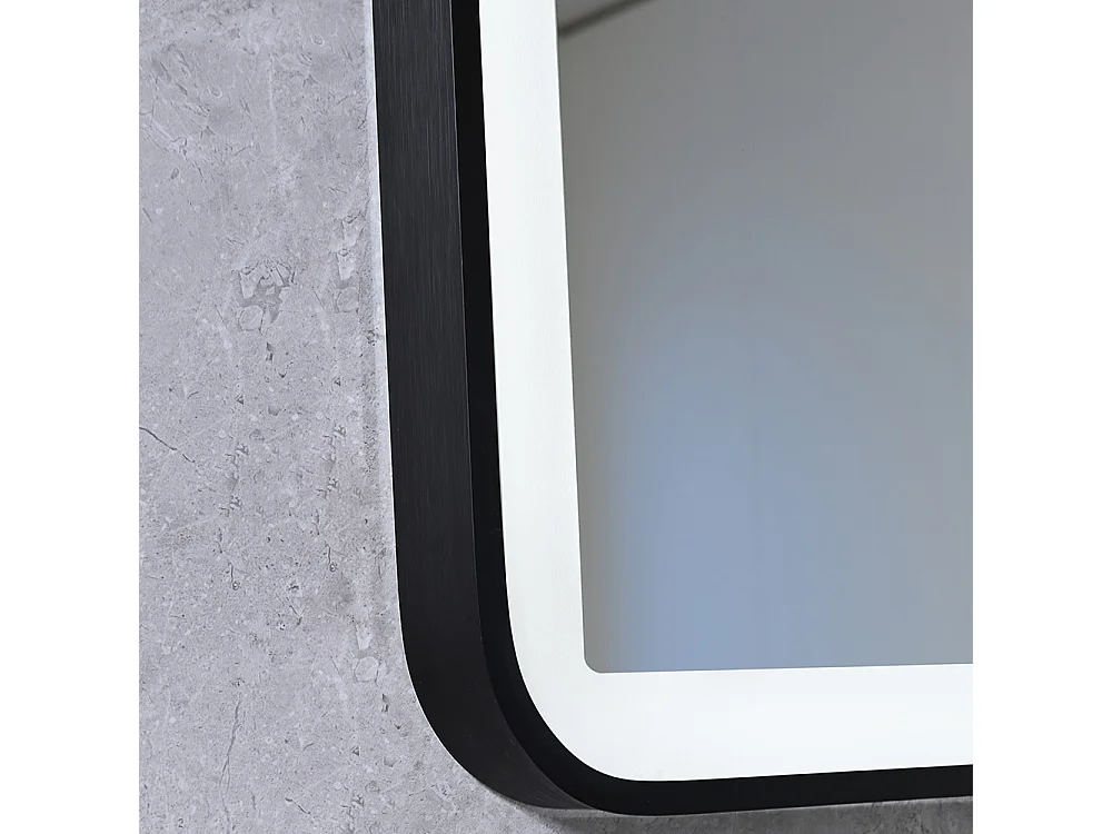 Badspiegel LED 50x70cm Beschlagfrei mit schwarzem Aluminiumrahmen und 3-fach Vergrößerungsspiegel -LuxuryBain
