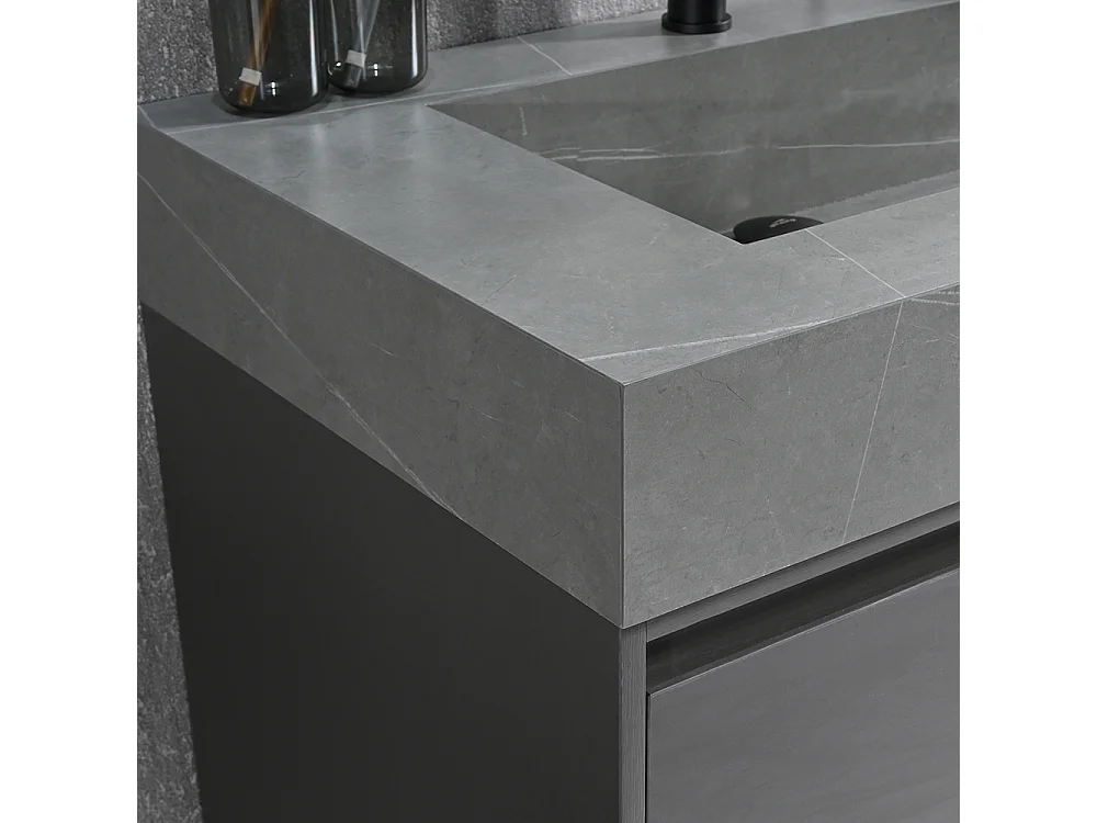 Meuble salle de bain double vasque 140cm gris et effet marbre gris avec miroir LED LB-8512G-140 -LuxuryBain