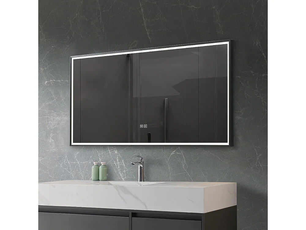 Badkamerspiegel LED 120x60cm anti-condens met zwart aluminium frame- LB-126080B -LuxuryBain
