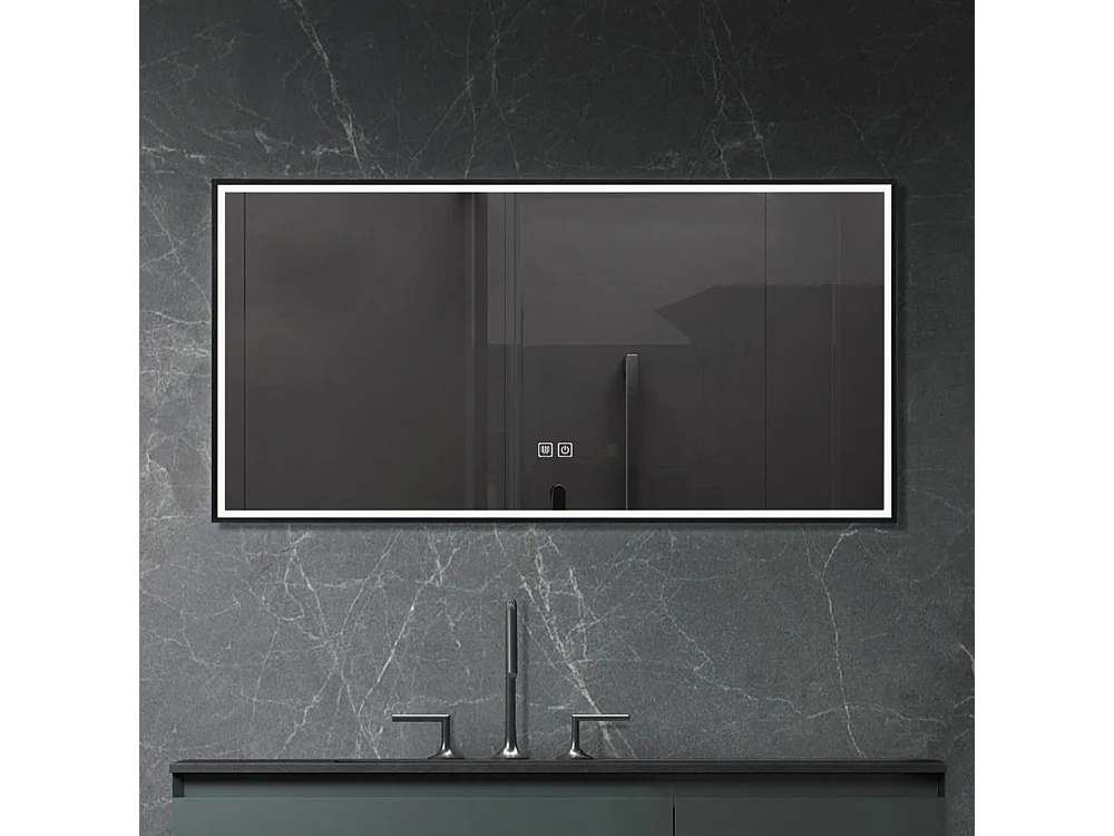 Badkamerspiegel LED 120x60cm anti-condens met zwart aluminium frame- LB-126080B -LuxuryBain
