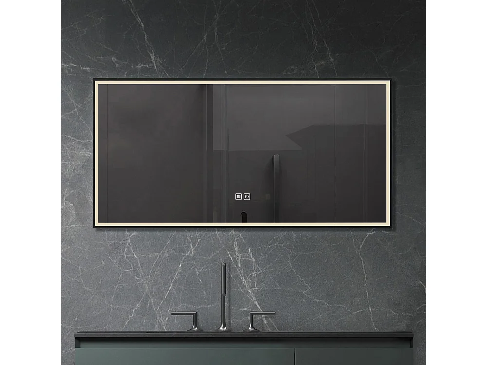 Badkamerspiegel LED 120x60cm anti-condens met zwart aluminium frame- LB-126080B -LuxuryBain