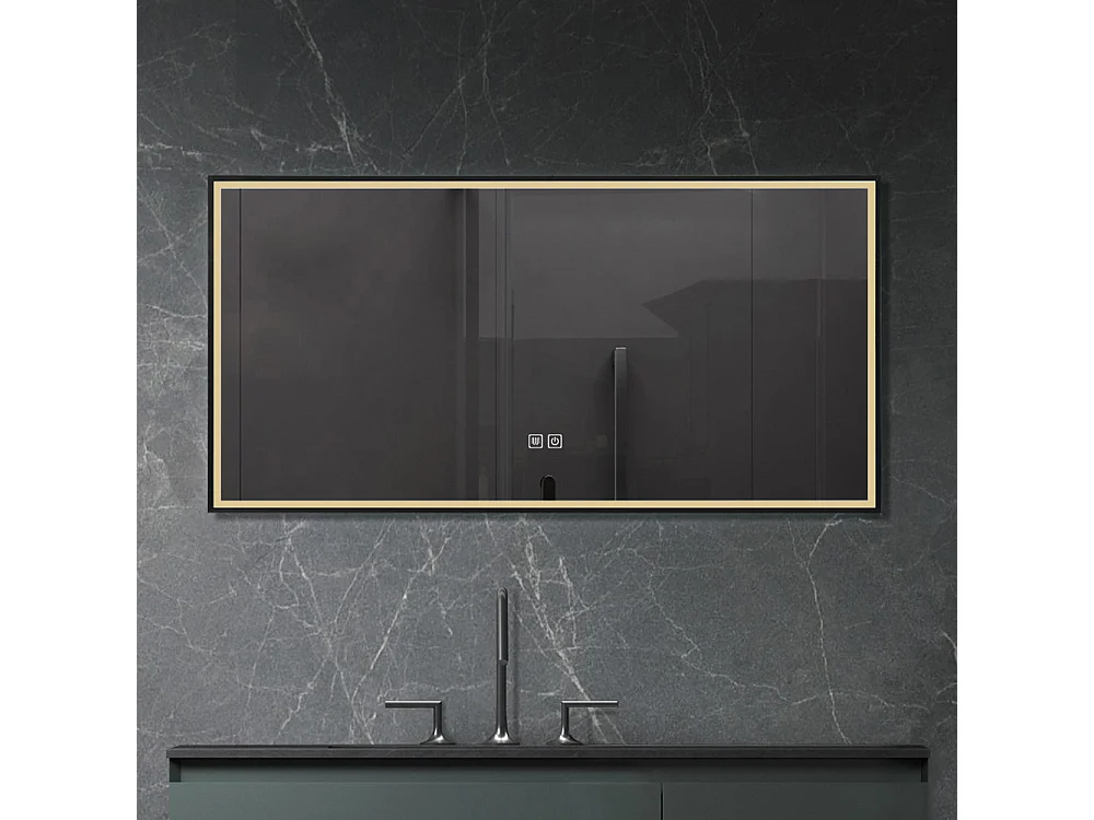 Badkamerspiegel LED 120x60cm anti-condens met zwart aluminium frame- LB-126080B -LuxuryBain