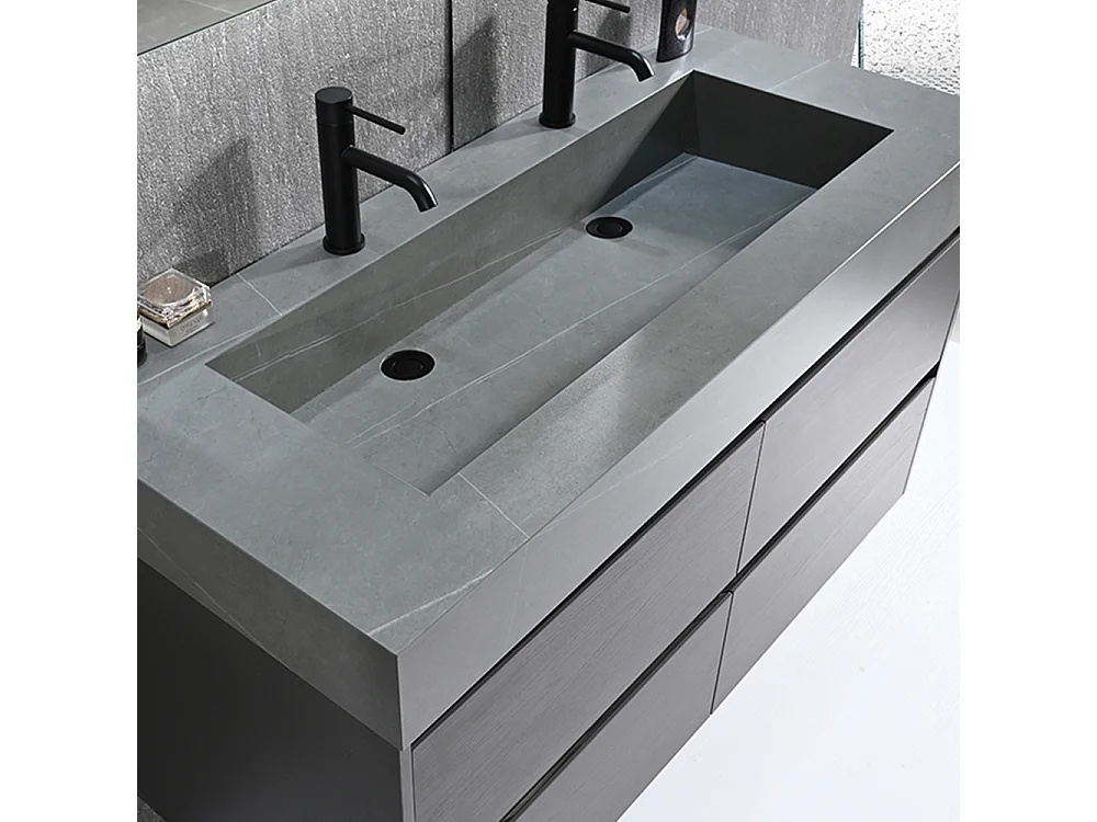 Mobile da bagno doppio lavabo 140cm grigio ed effetto marmo grigio con Specchio LED LB-8476G-140