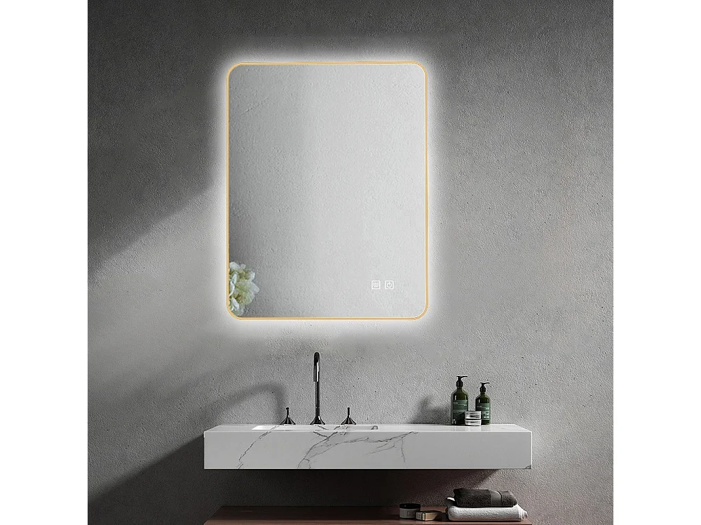 Badspiegel LED 50x70cm Beschlagfrei dimmbar mit goldenem Aluminiumrahmen / or -LuxuryBain