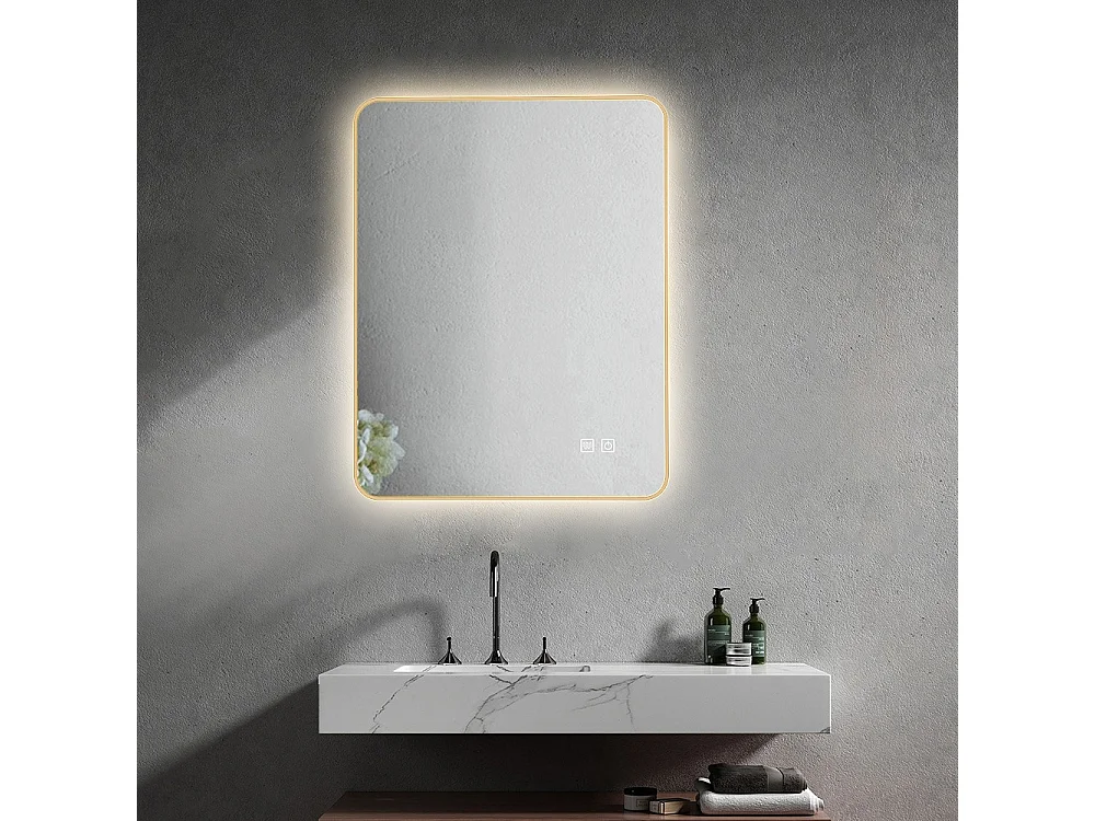 Badspiegel LED 50x70cm Beschlagfrei dimmbar mit goldenem Aluminiumrahmen / or -LuxuryBain