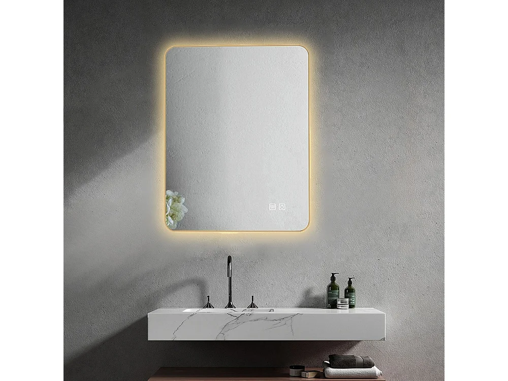 Badspiegel LED 50x70cm Beschlagfrei dimmbar mit goldenem Aluminiumrahmen / or -LuxuryBain