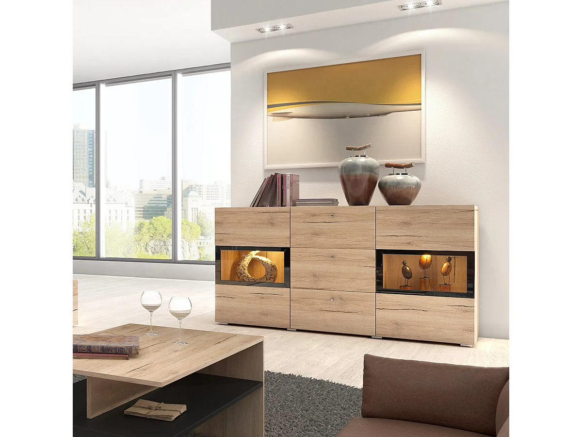 2-door 3-drawer Sideboard with LED Sloan Wood