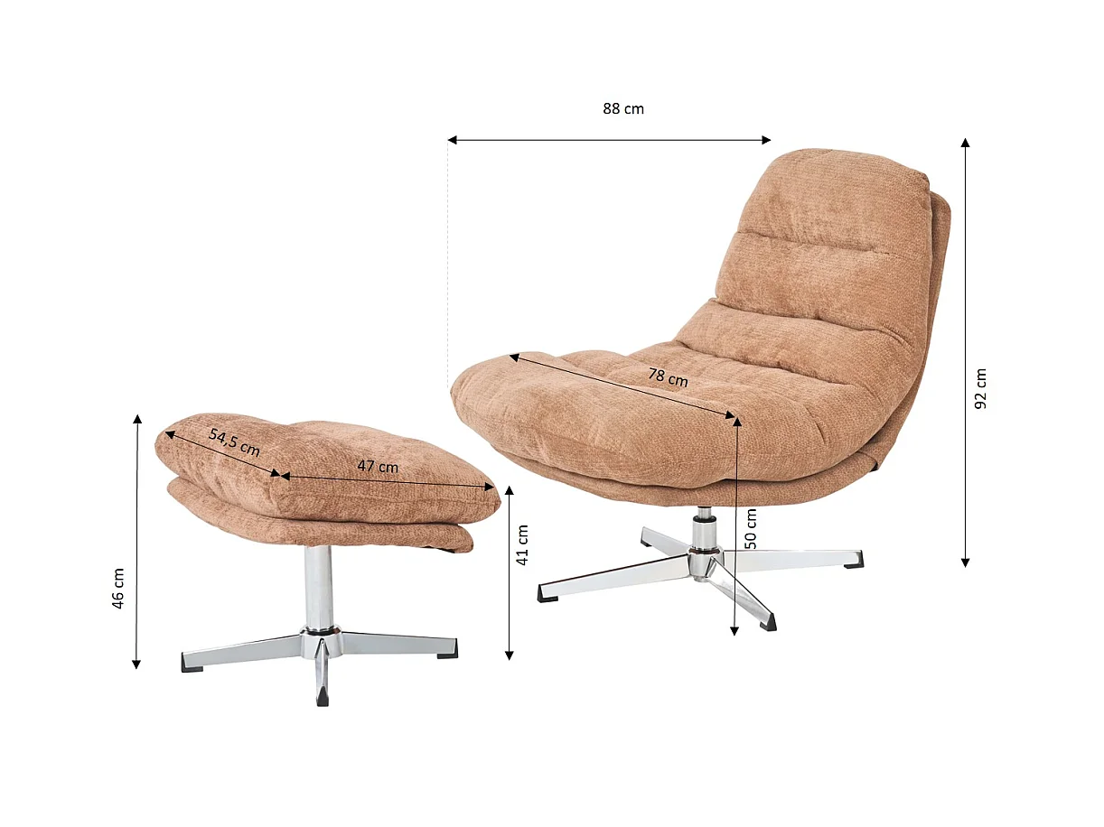 Fauteuil rotatif + repose-pieds tissu 1 place terracotta MORZINE