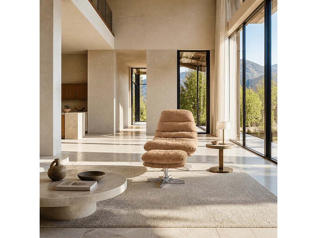 Fauteuil rotatif + repose-pieds tissu 1 place terracotta MORZINE