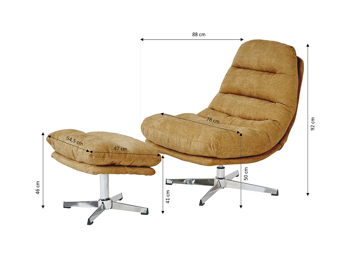 Fauteuil rotatif + repose-pieds tissu 1 place jaune moutarde MORZINE