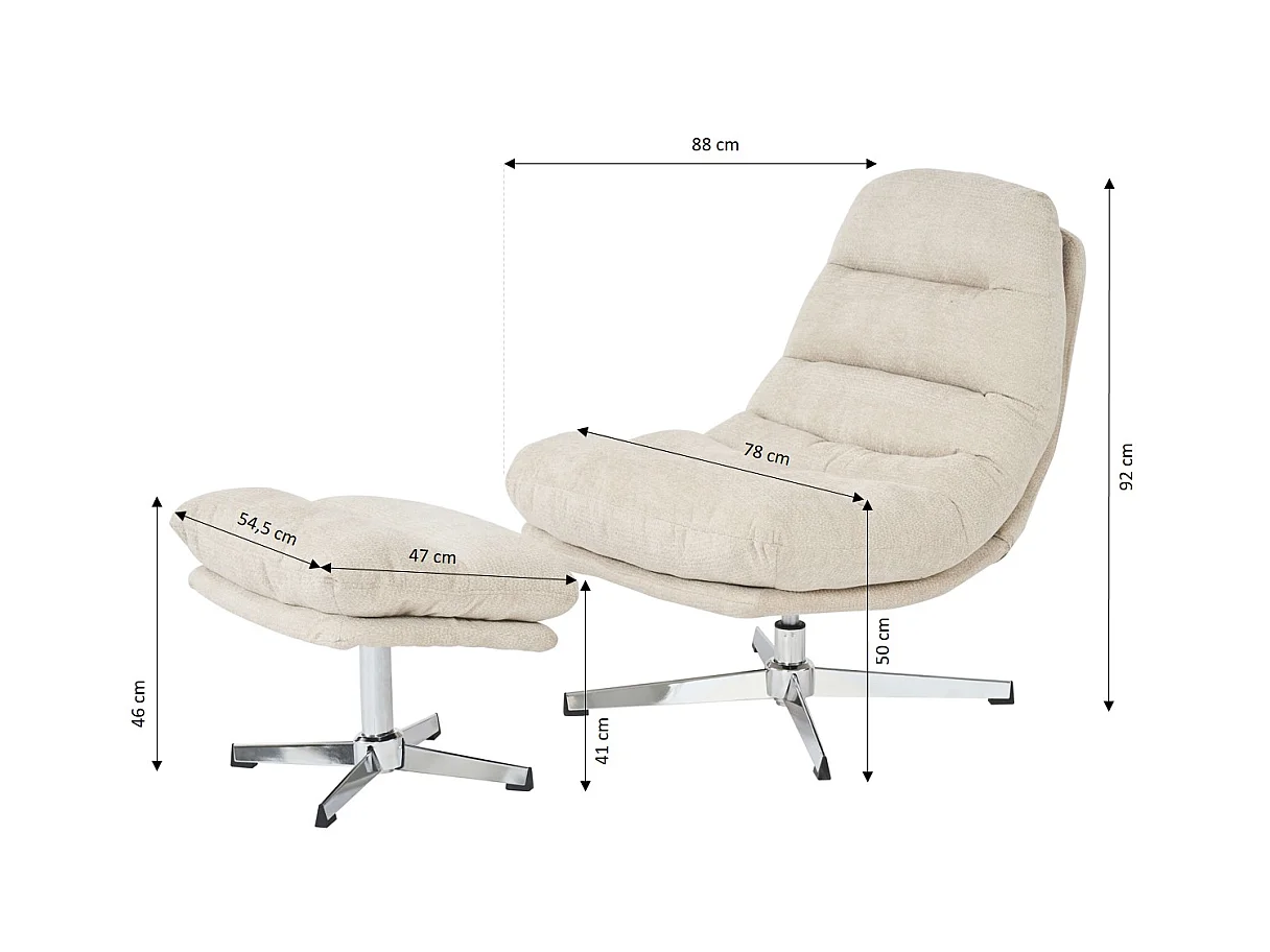 Fauteuil rotatif + repose-pieds tissu 1 place blanc MORZINE