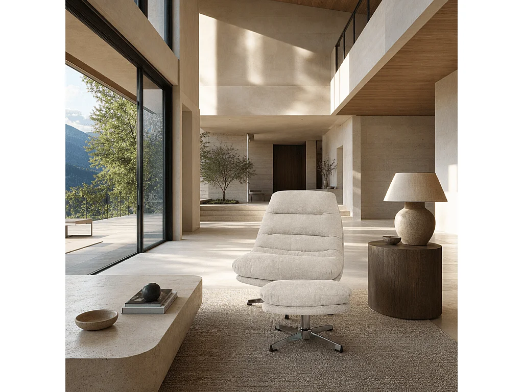 Fauteuil rotatif + repose-pieds tissu 1 place blanc MORZINE